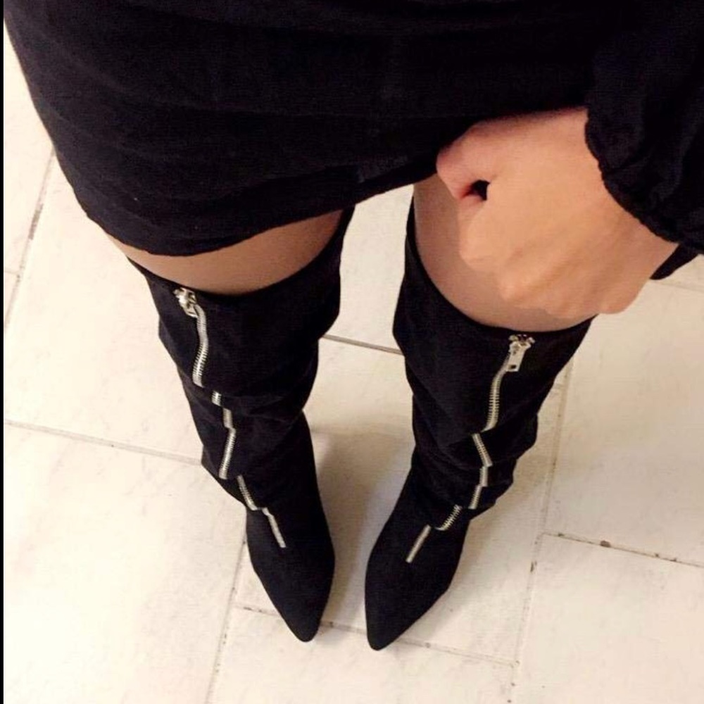 Zipper Over The Knee Stiletto Heel Slouch Boots - Picture 2 of 8